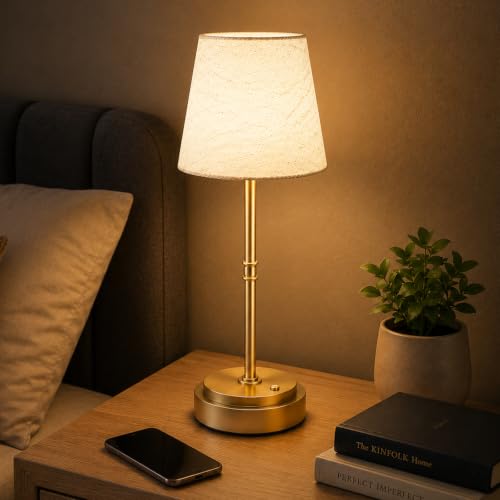 Image of Rechargeable Table Lamp, 6000mAh Cordless Bedside Lamp, Gold, 3000K