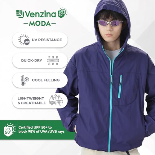 Image of Venzina Men's UPF 50+ Sun Protection Jacket, 4-Way Stretch Quick-Dry Windbreaker with Breathable Mesh & Elastic Cuffs, Sunscreen Jacket for Men - Hiking, Travel