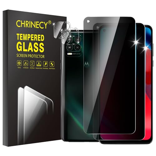 CHRINECY [4 Pack] 2 Pack Privacy Screen Protector for Motorola Moto G Stylus 5G (2021) with 2 Pack Camera Lens Protector 9H Hardness Anti Spy Anti Peeping Easy Installation
