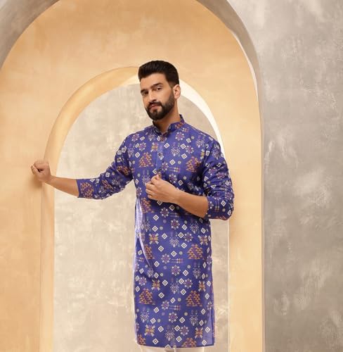 Image of SOJANYA Men's Deep Purple Ethnic Kurta with Intricate Abstract Print | Modern Festive Style