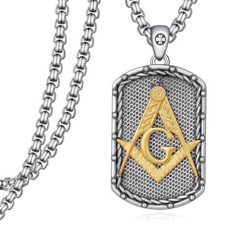 Fugungju Masonic Necklace for Men 925 Sterling Silver Masonic Pendant Necklace Masonic Gifts for Men