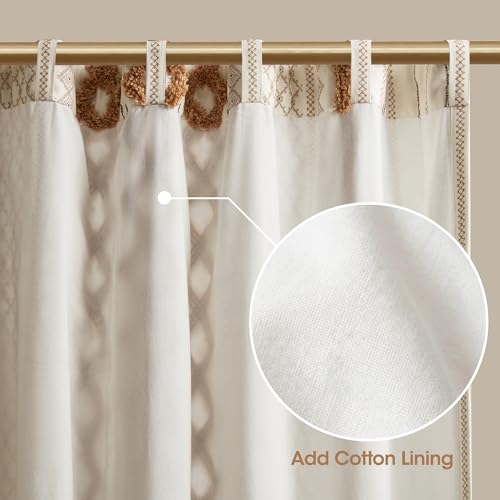 Image of Ink+Ivy Boho Curtains for Bedroom Single Panel Window Curtains for Living Room, 100% Cotton Tufted Chenille Stripe Modern Farmhouse Curtains Light Filtering Drapes for Bedroom, 50 inch x 95 inch, Terracotta