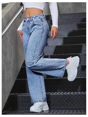 WDIRARA Women's Petite Bow Embroidered Mid Rise Baggy Jeans Y2k Basic Wide Leg Denim Pants2