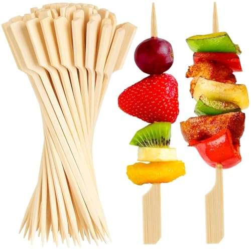 50pc Bamboo Paddle Skewers - Biodegradable Wooden Cocktail Sticks for Burger Stacks, Vegetables, Fruit, Sweets, Skewers for BBQ, Ovens and Air Fryers, Appetisers and Platters (15cm)