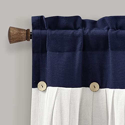 Lush Decor Linen Button Farmhouse Valance, 52" W x 18" L, Navy & White - Rustic Kitchen Valance With Coconut Husk Button Detail - Image 2
