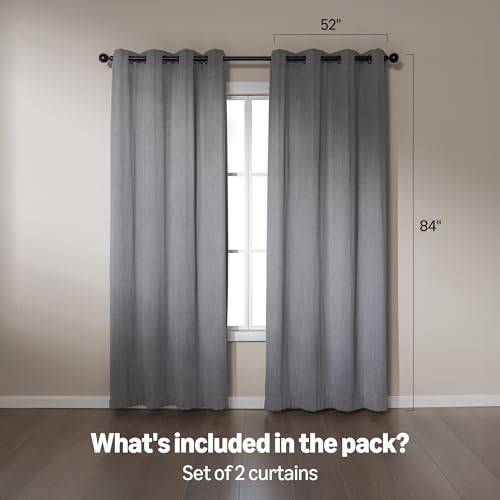 Image of Amazon Basics Chenille Room Darkening Curtains, Light Filtering Window Drapes for Bedroom and Living Room, 2-Panel Set with Grommets, 52 inch W x 84 inch L, Grey Classic