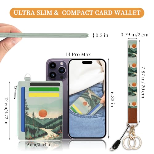 Image of Hancynir Mountain Small Wallet Women Credit Card Holder, Wristlet RFID Cute