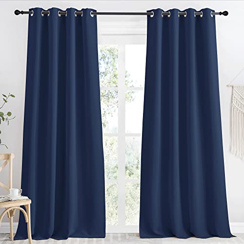 NICETOWN Blackout Curtain Panel, Navy Blue, 55 inches Wide by 96 inches Long, 1 PC, Light Blocking Room Darkening Drape/Drapery for Nursery Room, Ring
