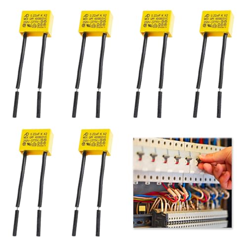 6 Pack Condensadores de Seguridad MKP X2, Condensador Polipropileno 0.22uF 275V, Ideal para Reducir Interferencias en Lámparas LED y Dispositivos Electrónicos, Compatible con Múltiples Modelos