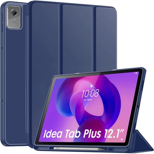 Image of Robustrion Cover for Lenovo Idea Tab Plus 12.1 inch Cover Case with [Pencil Holder], Trifold Cover Case for Lenovo Idea Tab Plus Tablet Cover [Auto Sleep Wake Support] - Navy