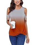 ANCAPELION Women’s Casual Round Neck Comfy Tunic Knot Twist Short Sleeve Shirt Tops for Women Orange Gradient Large