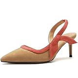 Style Design: Escarpins slingback femme bout pointu avec talon kitten 6 cm. Design bicolore et structure arrière ouverte pour une silhouette élégante et raffinée au quotidien.
