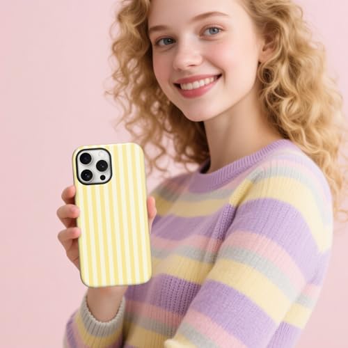 flewfun Magnetic for iPhone 16 Case Cute Stripes Phone Case, Shockproof Slim TPU and Hard PC Protective Phone Cover Compatible with MagSafe Designed for Women Girls, Yellow by flewfun - Image 8