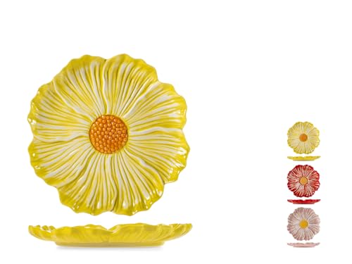 H&H, Set 6 Piatti Decorativi in Ceramica a Forma di Fiore – Diametro 23 cm – Lavabili in Lavastoviglie e Utilizzabili nel Microonde