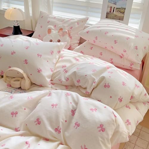 Image of Nayoroom Pink Bow Duvet Cover Full Size Heart Bows Printed Coquette Bedding Set 3 Pcs Kids Girls Cute Comforter Cover with Zipper Closure Soft Breathable Microfiber