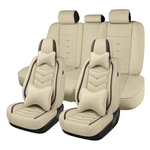 Image of Car Seat Cover for Jeep Wrangler 2000-2026, Seat Covers Full Set,Non-Slip Waterproof seat Cover,Wear-Resistant Nappa Leather car seat Covers. (Luxury 5 Seats /Beign)