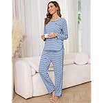 Womens Cotton Pajama Sets Stripe 2 Piece Lounge Set Long Sleeve Comfy Pj Sets Fall Loungewear Sleepwear with Pockets - Image 5