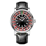 MASTOP Roulette Watch for Men Unique Luxury Quartz Analog Big Face Watch Waterproof Luminous Leather Wrist Watch Casual Fashion Style (Silver Black)