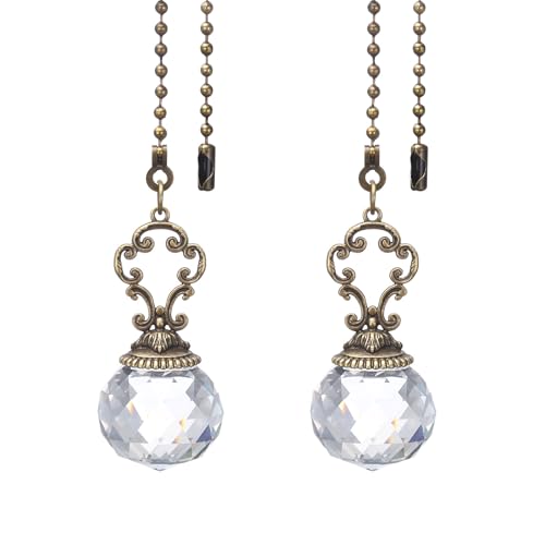 PATIKIL Ceiling Fan Pull Chain, 2 Pack 12" Decorative Crystal Pendant Chain Extender Charm Extension Pull String for Ceiling Fans Light Lamp, Clear