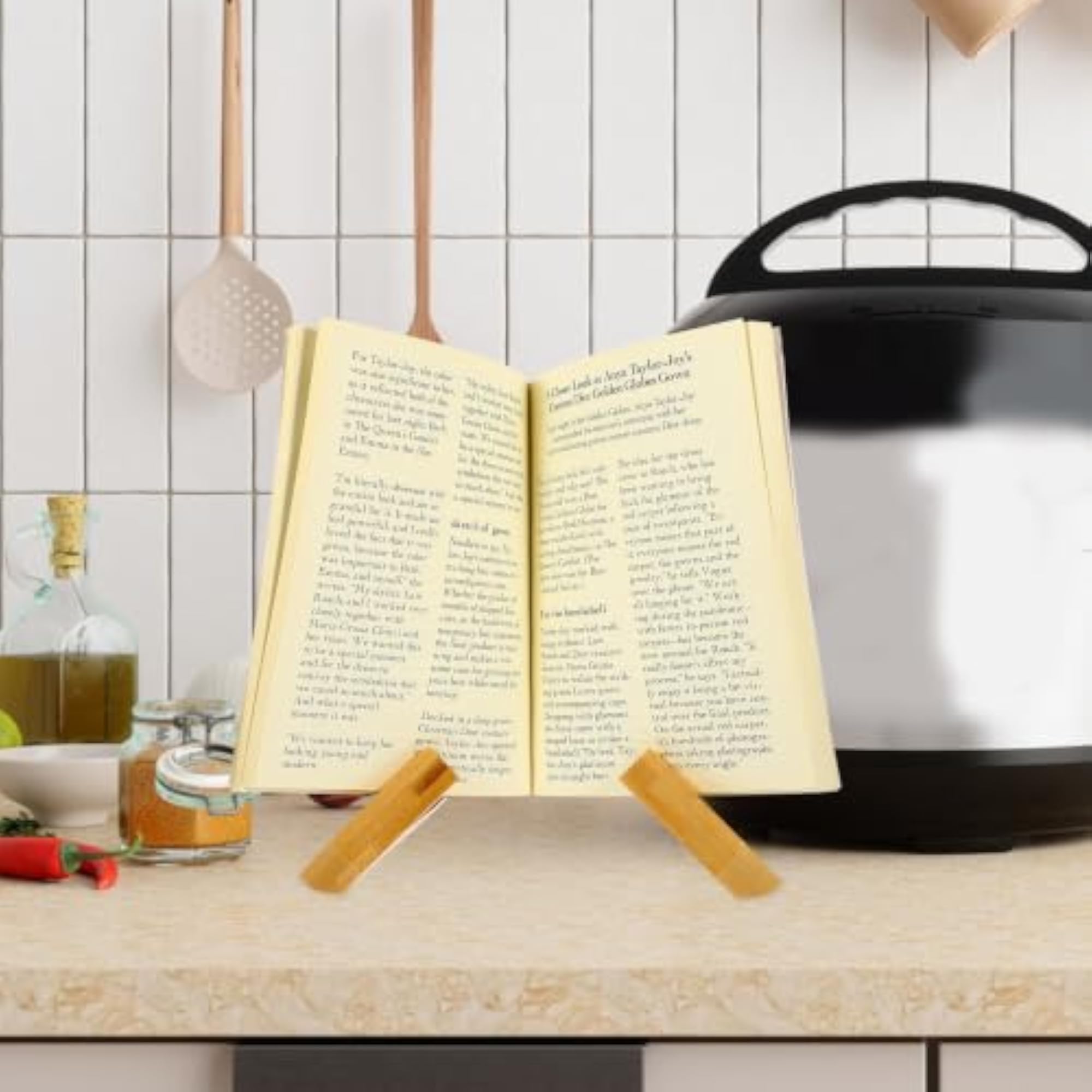 Wooden Recipe Stand for Kitchen, Adjustable Book Holder
