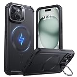 ESR for iPhone 15 Case with Stand, 23 ft Military-Grade Drop Protection Heavy Duty Magnetic Phone Case, Compatible with MagSafe Accessories, Cyber Series, Black