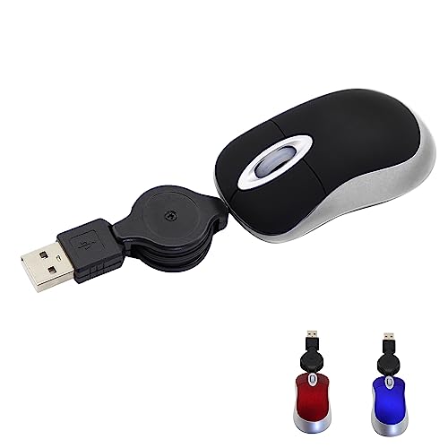 Samudgate Mini Wired Mouse, Small Retractable Cable USB Optical Mouse,1600DPI Compact Travel Mice for Kids, Portable Corded Mice for Travel, Office, Home, Laptop, Computer