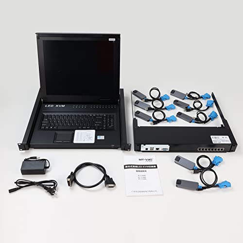 17" Lcd Kvm Switch Over Cat5E 6 7 Ethernet Cable, Mt-Viki 8 Port Rack Mount Monitor Kvm Console + 8 Vga To Rj45 Dongles Included For 1U Rack #TOP5