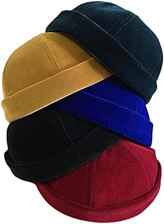 Velvet Brimless Watch Cap Skullcap Hat Beanie Docker Caps Unisex Rolled Cuff Harbour Hats Black