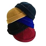 Velvet Brimless Watch Cap Skullcap Hat Beanie Docker Caps Unisex Rolled Cuff Harbour Hats Black