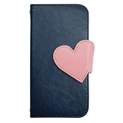 sslink iPhone17 Pro Max アイフォン17プロマックス 対応 ケース 手帳型 スマホケース ハート(ピンク) ベルト きせかえ belty おしゃれ (カバー色ネイビー) ダイアリータイプ 横開き カード収納 フリップ カバー スマート