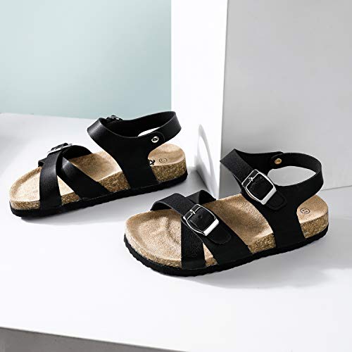 Image of Trary Girls Sandals Open Toe Casual Summer Shoes with Cork Footbed Comfortable Flat Sandals for Little Kids