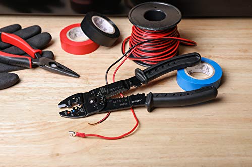 Ares 21002-9-Inch Wire Stripper, Crimper, And Cutter Electrical Multi-Tool - Crimp Insulated, Non-Insulated And Ignition Terminals - Strip And Cut 8-22 Awg Stranded And 10-24 Awg Solid Wire #TOP4
