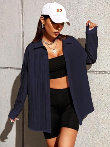 Image of CB-COLEBROOK Oversized Textured Beach Summer Shirt for Women | Shirt for Women Stylish Western | Women Long Shirt Top | Women Casual Shirt