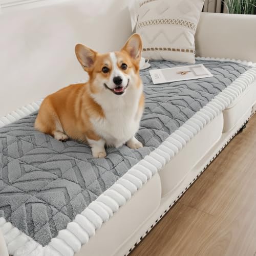 SHACOS 29.5"x61" Sofa Couch Cover for Dogs Non Slip Washable, Soft Fuzzy Pet Couch Covers for 2-3 Cushions Sofa Pet-Friendly Couch Protector Pad, Gray