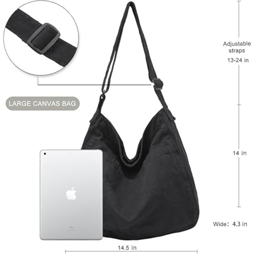 Image of FUOCO Canvas Messenger Bag for Men Women - Vintage Crossbody Sling Bag for Laptop Travel Office College Gym - Aesthetic Shoulder Handbag One Side Tote Bag