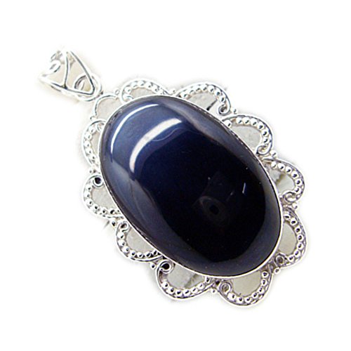Pendentif en argent sterling et onyx noir ovale au style vintage