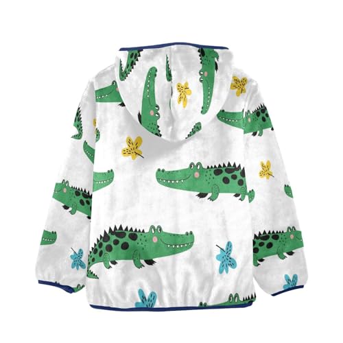 Crocodile Pattern with Flowers Toddler Fleece Jacket Girl Boys Hooded Fleece Jacket Coat Warm Outwear Zip-up 3-10T2
