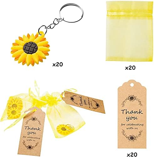 BeYumi Sunflower Thank You Set20p Party Favors Include Keychains Organza Bags Thank You Kraft Tags Cutie Ornament Sunflower Party Supplies for Birthday Summer Theme Party Bridal Wedding Baby Shower