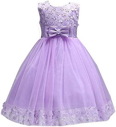 Big Girl First Communion Lace Dresses for Toddler Pageant Baby Sleeveless Flower Girl Dress Christmas Ball Gown for Weddings Sundress A Line Tank Vintage Pleated Skirt Knee Kids Tutu (Purple, 6)