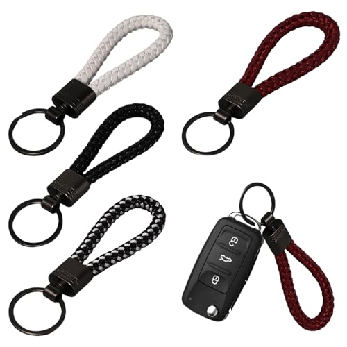 Terraxis 4 peças porta-chaves de carro, porta-chaves de couro trançado, porta-chaves de metal unissexo, porta-chaves personalizado, para homens, mulheres, carro, motociclo, bicicleta e porta-chaves de