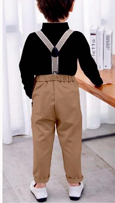 Image of SAGAR IMPEX Boys Cotton Blend Solid Full Sleeves Shirt and Pant Set with Suspender and Bow Tie | Clothing Set for Boys