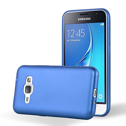 Cadorabo Hülle kompatibel mit Samsung Galaxy J1 2016 Schutzhülle TPU Silikon Hülle Metallic Design Slim Kratzfest Weiche Gummi mit R&umschutz Hülle Hülle für Galaxy J1 2016 in Blau