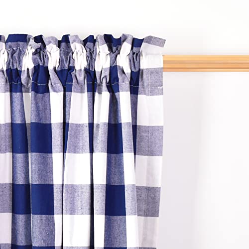 Natus Weaver 1 Panel Valance Curtains 18 Inches Long Curtain Valance Living Room Buffalo Plaid Gingham Check Bedroom Window Farmhouse Curtain Valance Navy Blue & White #TOP1