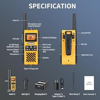 G1pro+ Waterproof Walkie Talkies Long Range for Adults, 2 Way Radios with USB-C Charging, NOAA Weather Alert, VOX, SOS & FM Radio，Hunting 4 Pack