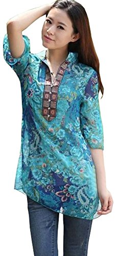 Meykiss Women's Half Sleeves Embroidery Lace Crochet Chiffon Tops Blouse L Blue