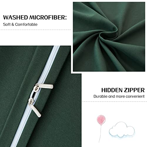 Dreaming Wapiti Duvet Cover King,Washed Microfiber King Size Dark Green Duvet Cover Set,Solid Color - Soft and Breathable with Zipper Closure & Corner Ties (Dark Green, King)