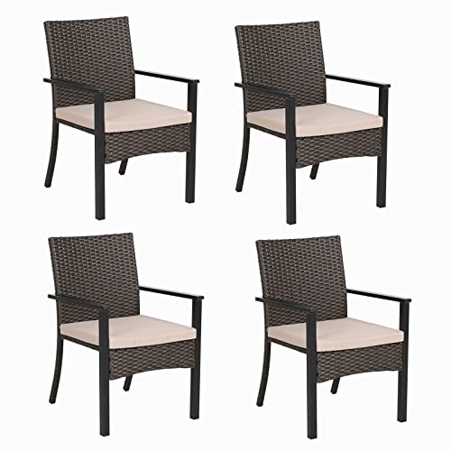 Image of MFSTUDIO Wicker Patio Chairs Set of 4, Outdoor Furniture Dining Chairs, Extra-Wide Patio Chair Set with Zipper Cushions, Rattan Outdoor Chair Sets of 4, Deck, Porch