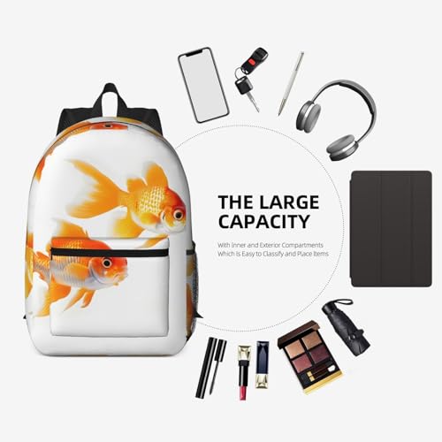 Mochila universitaria negra con bolsillo frontal y estampado de peces 7