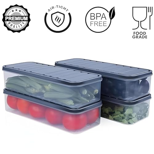Image of Fridge Storage Containers (Pack of 6), Air Tight Containers for Kitchen Storage, Fridge Organiser Storage Boxes, Fridge Organizer, Fridge Storage Box, Keep Fruits Vegetables Fresher-1200 ML