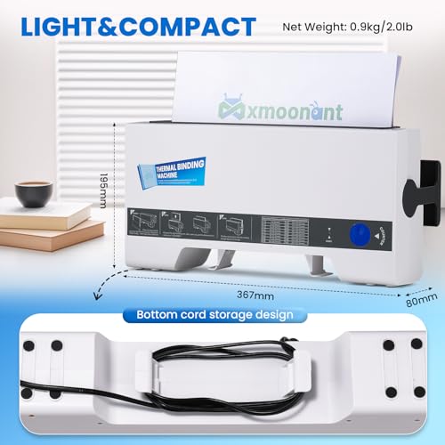 Mxmoonant TH-36 Thermobindemaschine, max. 200 Blatt, einfache Bedienung, kompakt, für A5/A4, mit 5 Stück Bindedeckeln